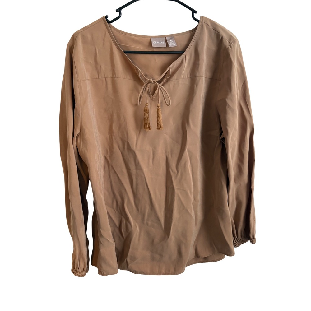 Chicos Earth Tone Peasant Top Granola Minimalist Fall Layering Western Cowgirl
